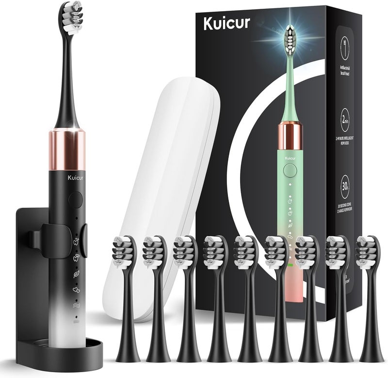 Kuicur Electric Toothbrush for Adults and Kids, Comes with 10 Brush Heads & Travel Case, 5 Modes with 2 Minutes Built in Smart Timer, One Charge for 90 Days, 42,000 VPM Motor - Image 1